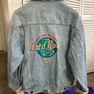 Vintage Hard Rock Cafe Light Blue Denim  Embroidered Jacket
